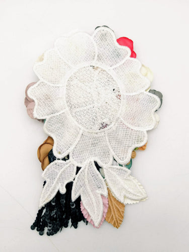 Handcrafted Multicolor Floral Applique With Sequins Fringe Tassel